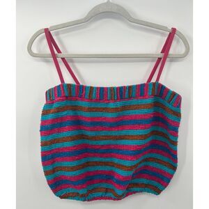 Vintage 70s Boho Striped Tank Top M Crop Hippie Tube Rockabilly Women's